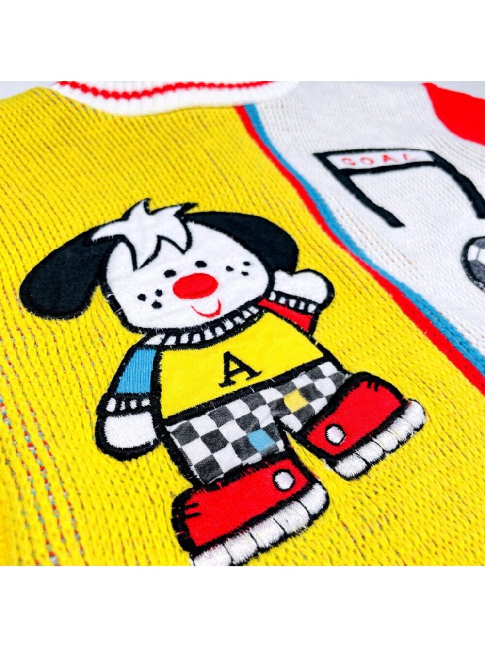 Vintage Color Block Soccer Puppy Long Sleeve Knit Chunky Sweater 24m / 2T - Picture 11 of 13